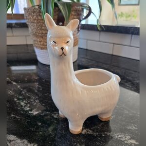 Source Unknown White Ceramic Llama Planter